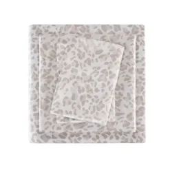 Kirkland's Home Taupe Leopard Print Satin 4-Pc. Queen Sheet Set- Bed Sheets