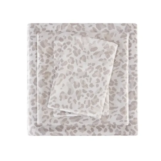 Kirkland's Home Taupe Leopard Print Satin 4-Pc. Queen Sheet Set- Bed Sheets