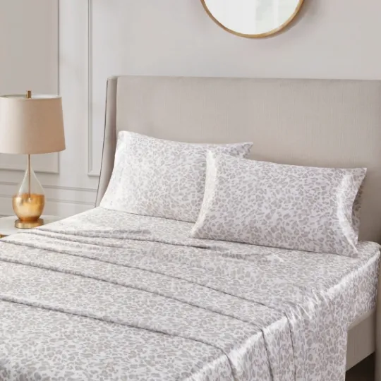Kirkland's Home Taupe Leopard Satin King 2-Pc. Pillow Case Set- Bed Sheets