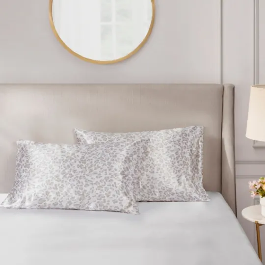 Kirkland's Home Taupe Leopard Satin Standard 2-Pc. Pillow Case Set- Bed Sheets