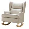 Kirkland's Home Taupe Upholstered Natural Base Wingback Rocker- Accent Chairs