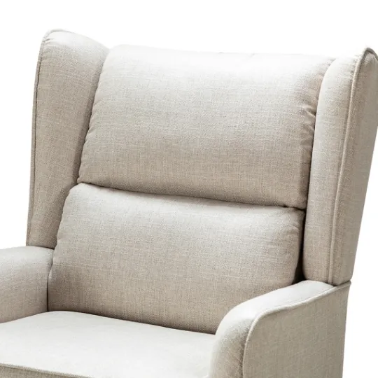 Kirkland's Home Taupe Upholstered Natural Base Wingback Rocker- Accent Chairs