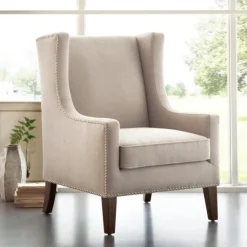 Kirkland's Home Taupe Upholstered Wingback Accent Chair- Accent Chairs