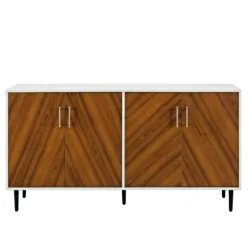Kirkland's Home Teak And White Chevron Door Tv Stand- Tv Stands & Media Consoles