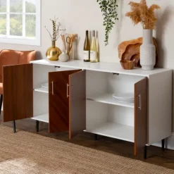 Kirkland's Home Teak And White Chevron Door Tv Stand- Tv Stands & Media Consoles