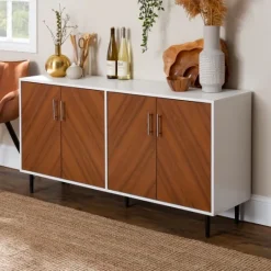Kirkland's Home Teak And White Chevron Door Tv Stand- Tv Stands & Media Consoles