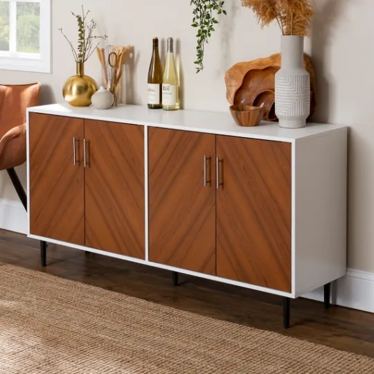 Kirkland's Home Teak And White Chevron Door Tv Stand- Tv Stands & Media Consoles