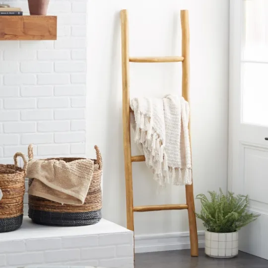 Kirkland's Home Teak Wood Leaning Ladder- Decorative Accents