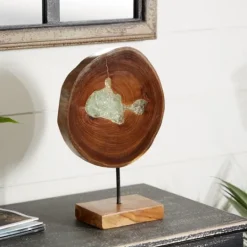 Kirkland's Home Teak Wood Raw Edge Crystal Figurine- Statues & Figurines
