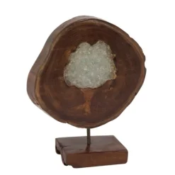 Kirkland's Home Teak Wood Raw Edge Crystal Figurine- Statues & Figurines