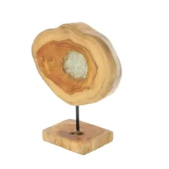 Kirkland's Home Teak Wood Raw Edge Crystal Figurine- Statues & Figurines