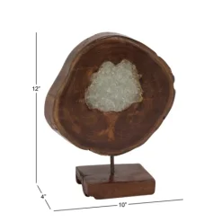 Kirkland's Home Teak Wood Raw Edge Crystal Figurine- Statues & Figurines