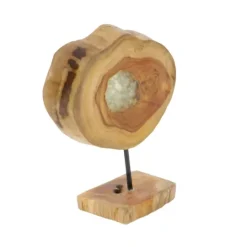 Kirkland's Home Teak Wood Raw Edge Crystal Figurine- Statues & Figurines