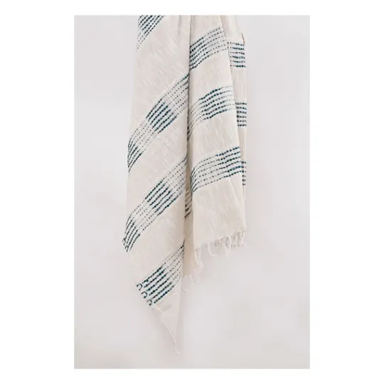 Kirkland's Home Teal And Ivory Woven Stripe Throw- Blankets & Throws