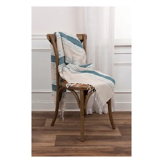 Kirkland's Home Teal And Natural Colorblock Chevron Throw- Blankets & Throws