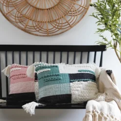 Kirkland's Home Teal Braided Color Block Lumbar Pillow- Pillows