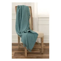Kirkland's Home Teal Cable Knit Tassel Throw- Blankets & Throws
