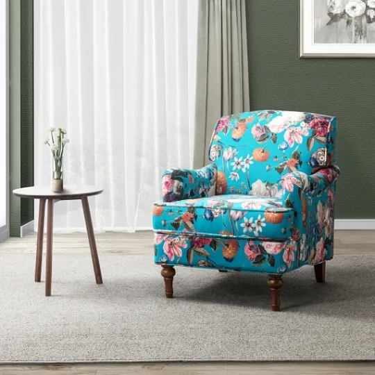 Kirkland's Home Teal Floral Classic Accent Chair- Accent Chairs