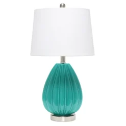 Kirkland's Home Teal Glass Pleated Table Lamp- Table Lamps