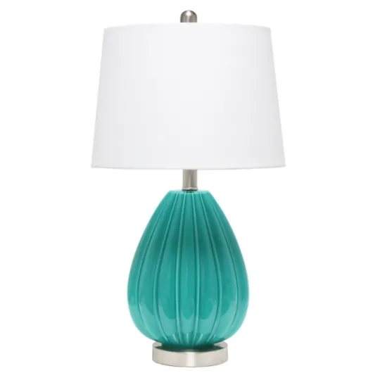Kirkland's Home Teal Glass Pleated Table Lamp- Table Lamps