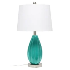 Kirkland's Home Teal Glass Pleated Table Lamp- Table Lamps