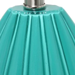 Kirkland's Home Teal Glass Pleated Table Lamp- Table Lamps