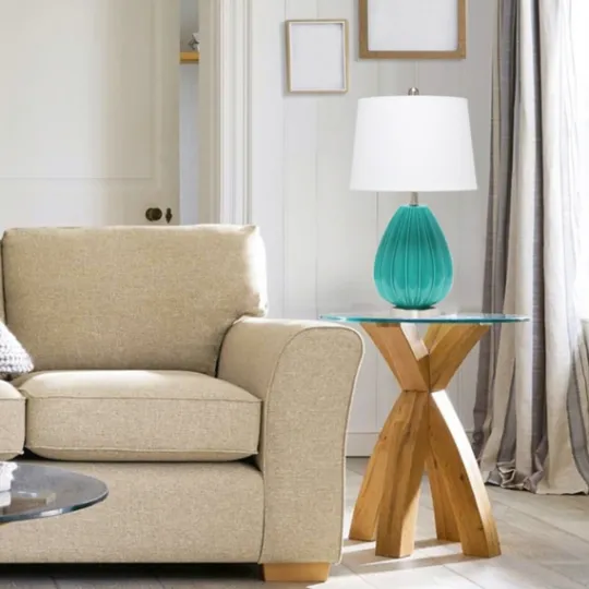 Kirkland's Home Teal Glass Pleated Table Lamp- Table Lamps