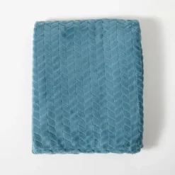 Kirkland's Home Teal Heavenly Herringbone Plush Throw- Blankets & Throws