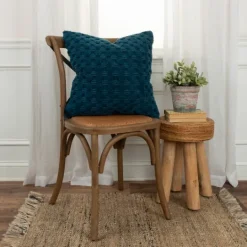 Kirkland's Home Teal Looped Cotton Throw Pillow- Pillows
