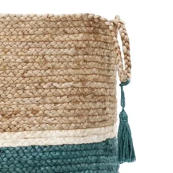 Kirkland's Home Teal Off White Woven Basket With Tassel, 17 In.- Baskets & Boxes