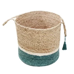 Kirkland's Home Teal Off White Woven Basket With Tassel, 17 In.- Baskets & Boxes