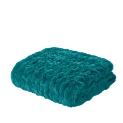 Kirkland's Home Teal Ruched Faux Fur Throw- Blankets & Throws
