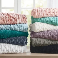 Kirkland's Home Teal Ruched Faux Fur Throw- Blankets & Throws