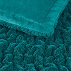 Kirkland's Home Teal Ruched Faux Fur Throw- Blankets & Throws