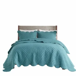Kirkland's Home Teal Scalloped Crinkle 3-Pc. Cali King Quilt Set- Quilts