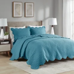 Kirkland's Home Teal Scalloped Crinkle 3-Pc. Full/Queen Quilt Set- Quilts