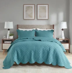 Kirkland's Home Teal Scalloped Crinkle 3-Pc. Full/Queen Quilt Set- Quilts