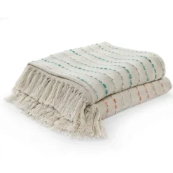 Kirkland's Home Teal Shimmer Stripe Woven Throw- Blankets & Throws