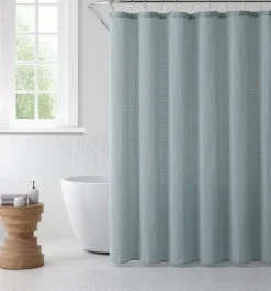 Kirkland's Home Teal Waffle Cotton Blend Shower Curtain- Shower Curtains