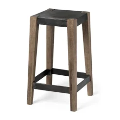 Kirkland's Home Terry Black Metal And Brown Wood Counter Stool- Bar Stools & Counter Height Stools