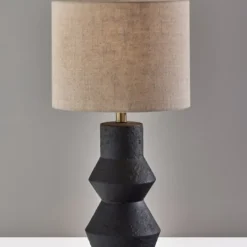 Kirkland's Home Textured Ceramic Geometric Table Lamp- Table Lamps