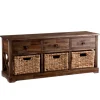 Kirkland's Home Tommy Wood And Woven Baskets Storage Bench- Entryway Furniture