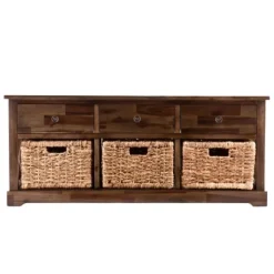 Kirkland's Home Tommy Wood And Woven Baskets Storage Bench- Entryway Furniture