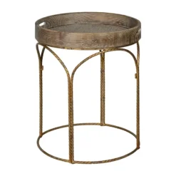 Kirkland's Home Tray Top Wood And Gold Metal Accent Table- Accent & End Tables