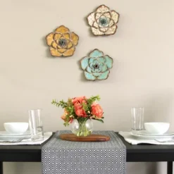 Kirkland's Home Tri-Colored Rustic Flower Wall Plaques, Set Of 3- Wall Plaques