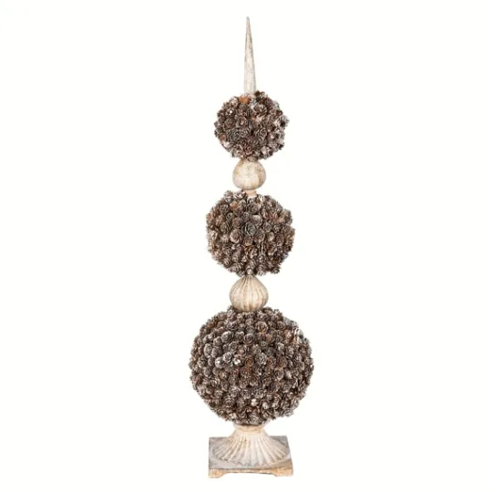 Kirkland's Home Triple Ball Pinecone Topiary On Antiqued Finial- Trees & Topiaries