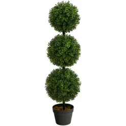 Kirkland's Home Triple-Ball Boxwood Topiary In Black Planter- Trees & Topiaries