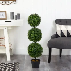 Kirkland's Home Triple-Ball Boxwood Topiary In Black Planter- Trees & Topiaries