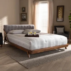 Kirkland's Home Tufted And Natural Walnut King Platform Bed- Beds & Headboards