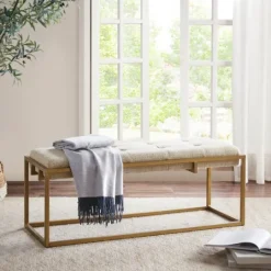 Kirkland's Home Tufted Bronze Metal Bench- Benches & Ottomans